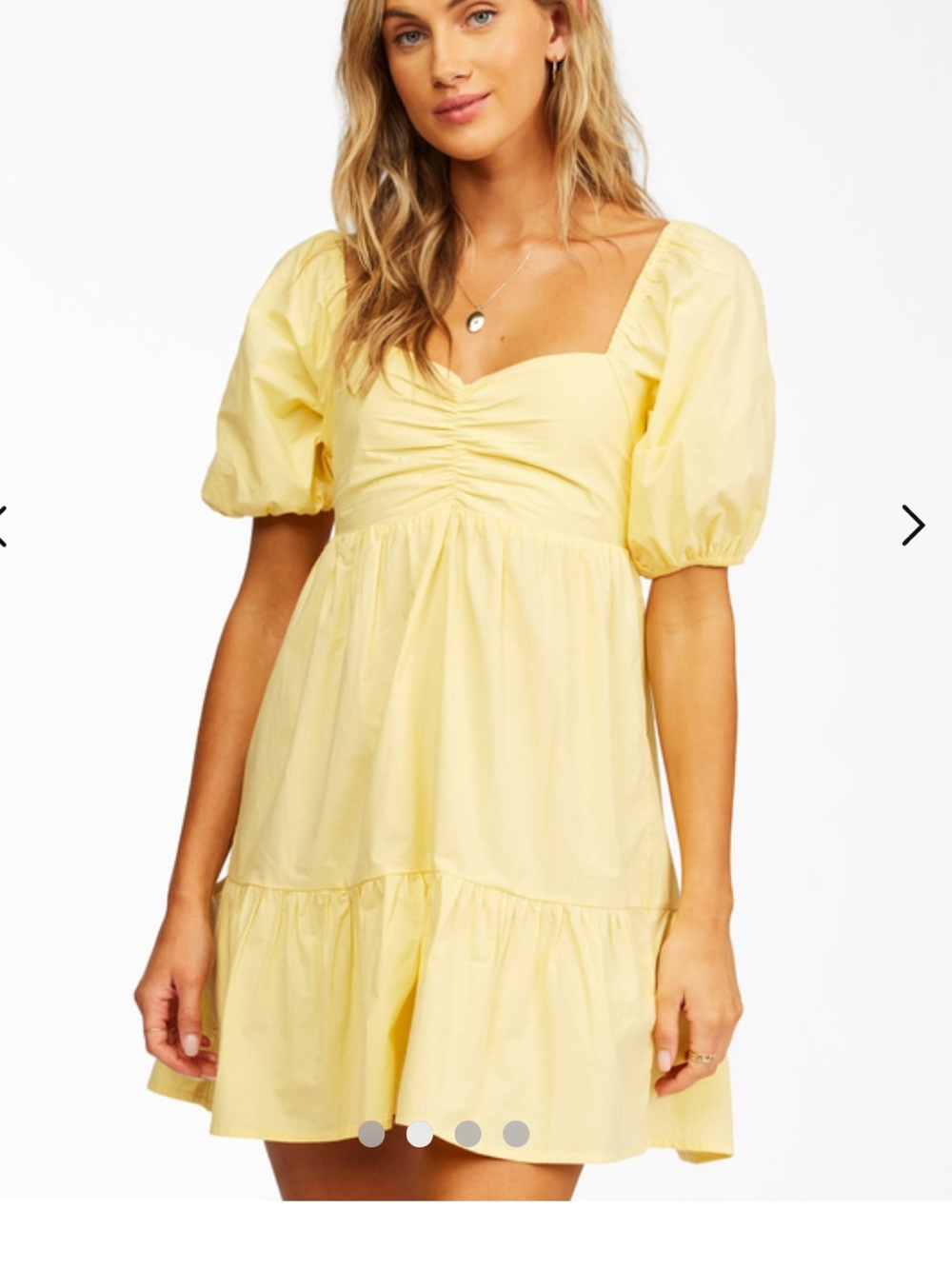 Billabong Be Mine Yellow Puff Sleeve Mini Dress smocked ruffle hem medium